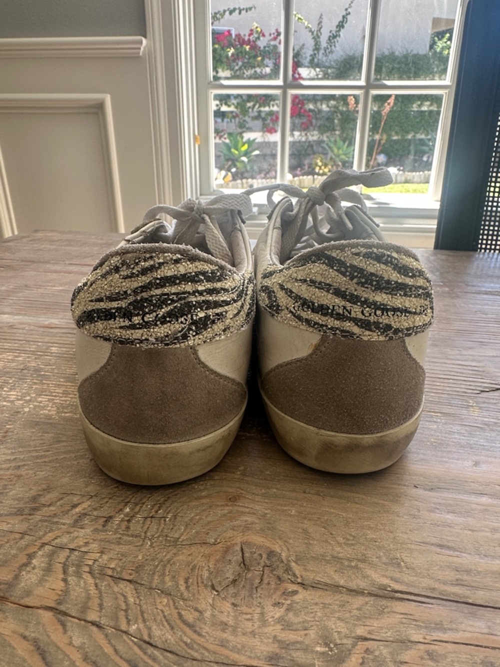 Golden Goose White Leather Sneakers with Leopard Star Detail and Gold Heel - Picture 6 of 12